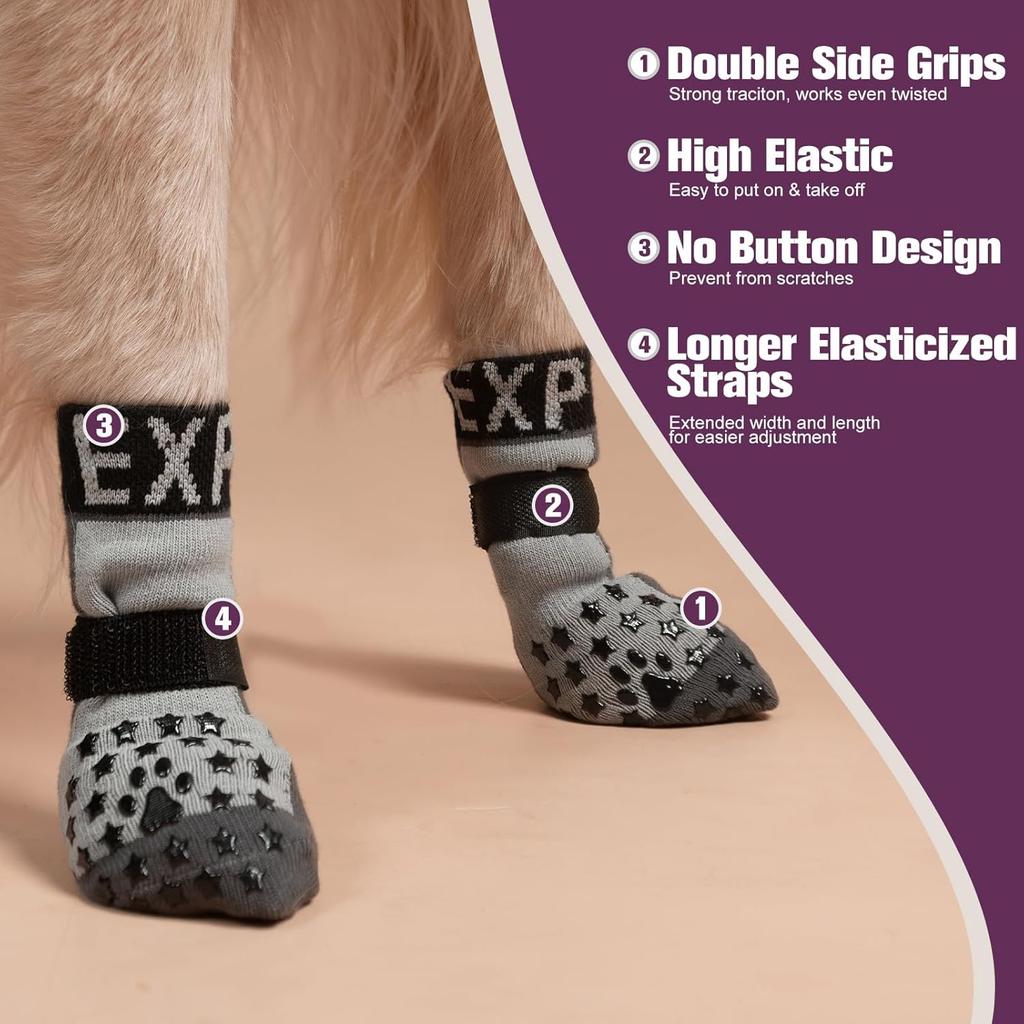 EXPAWLORER Anti Slip Dog Socks To Prevent Licking Paws - Dog Shoes for Hot Pavement, Dog Booties for Hardwood Floors, Dog Boots & Paw Protectors with