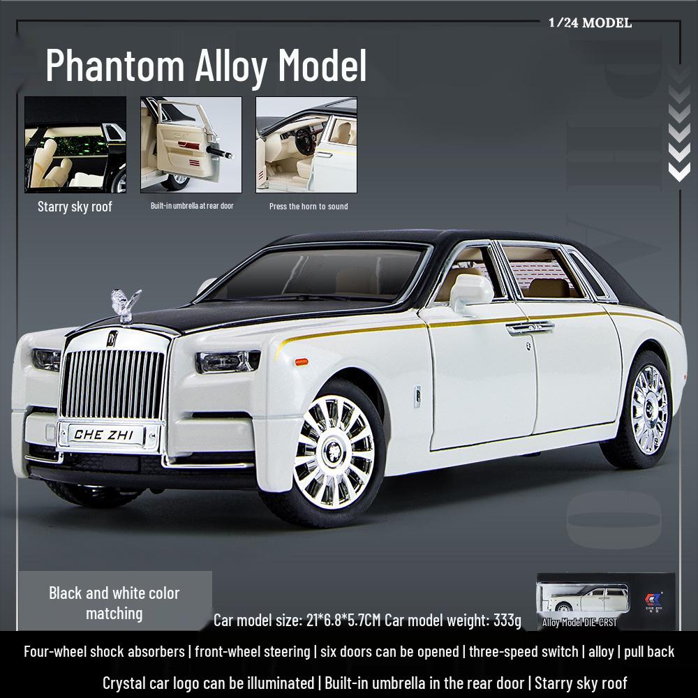 Modello di auto in lega Rolls-Royce Phantom in scala 1/24 con suono, luce e tetto cielo stellato per la collezione e la decorazione dei bambini.