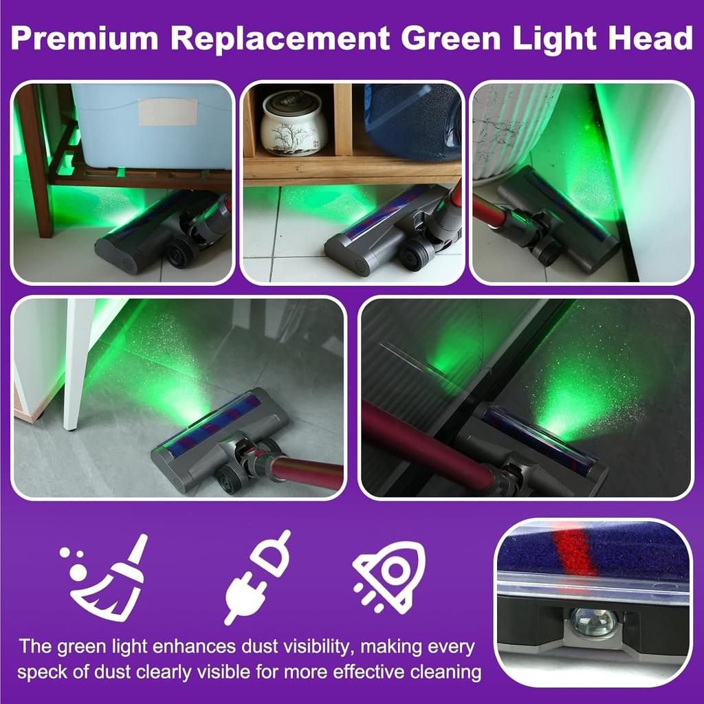 Parti di Ricambio Testa LED Luce Verde Lemige per Aspirapolvere Senza Fili Dyson V7 V8 V10 V11 V15, Accessori LED a Rilascio Rapido
