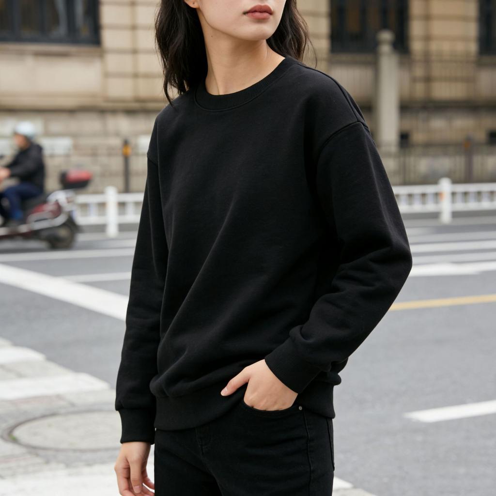 Europe and the United States new autumn and winter crew neck sweater women's top long sleeve white solid color loose girls spring and autumn models 