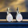 Female White Opal Water Drop Stone Hoop Earrings Vintage Fashion Gold Silver Color Wedding For Women