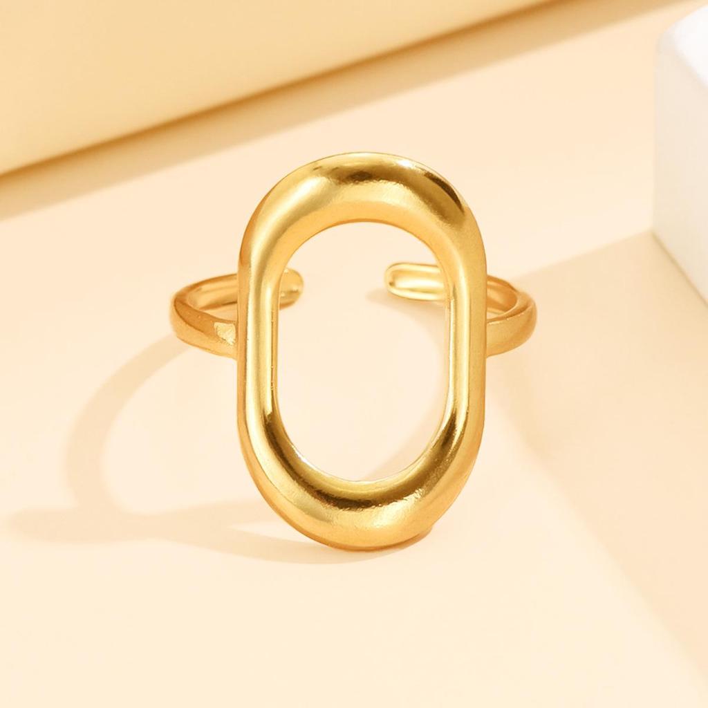 Stainless Steel Adjustable Oval Ring - Simple Ins Style Geometric Design