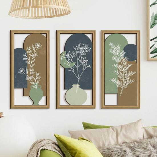 3 Pcs Botanical Plant Wall Art Minimalist Framed Boho Wall Decor for Living Room Bedroom Bathroom Home Office Decor
