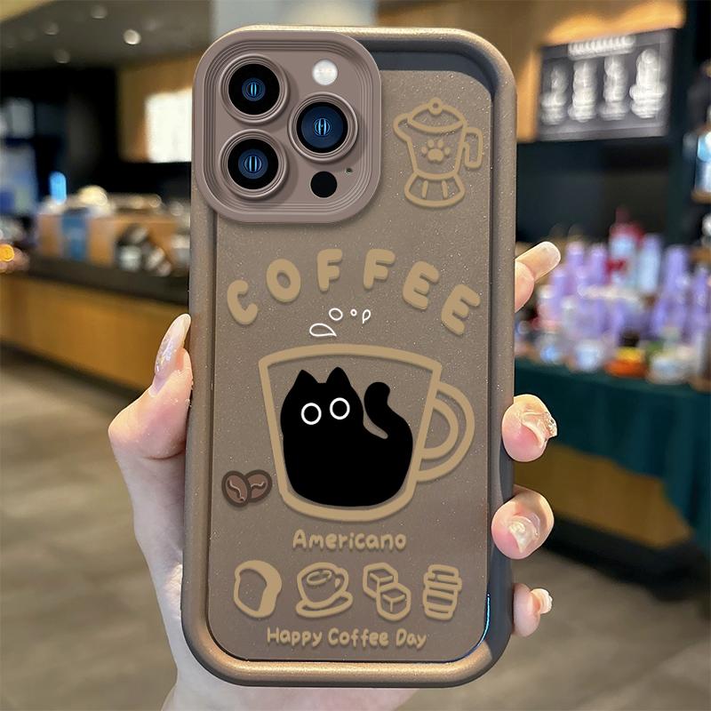 Cartoon Popular Coffee Cat Phone Case For IPhone 17 16 15 14 13 12 11 Pro Max Non-Slip Protective Soft Durable Flexible Cover