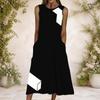 Women Plus Size Round Neck Sleeveless Black White Geometric Printed A Line Long Dress With Side Pockets