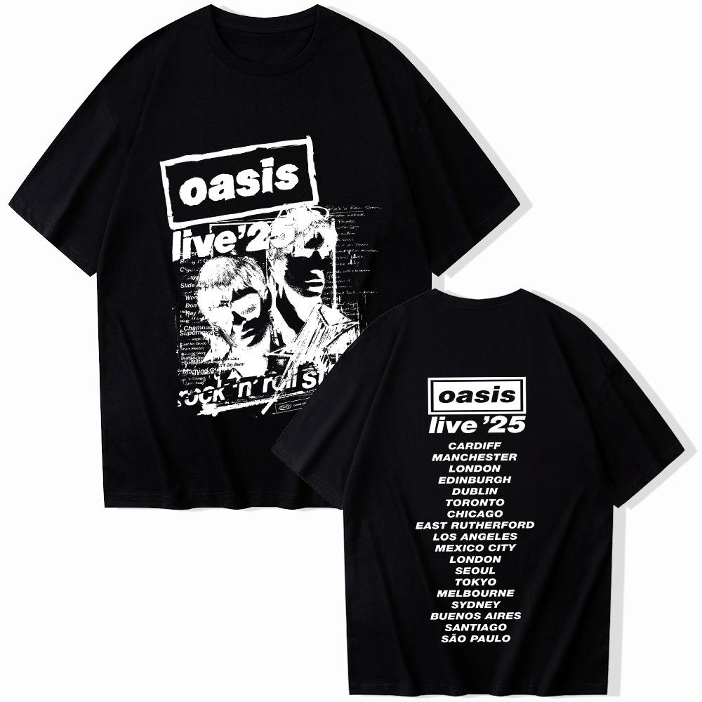 Novinka Oasis Live Tour Tričko Dárek pro fanoušky Harajuku Unisex Kulatý výstřih Tričko Odvádějící pot a prodyšné Tričko