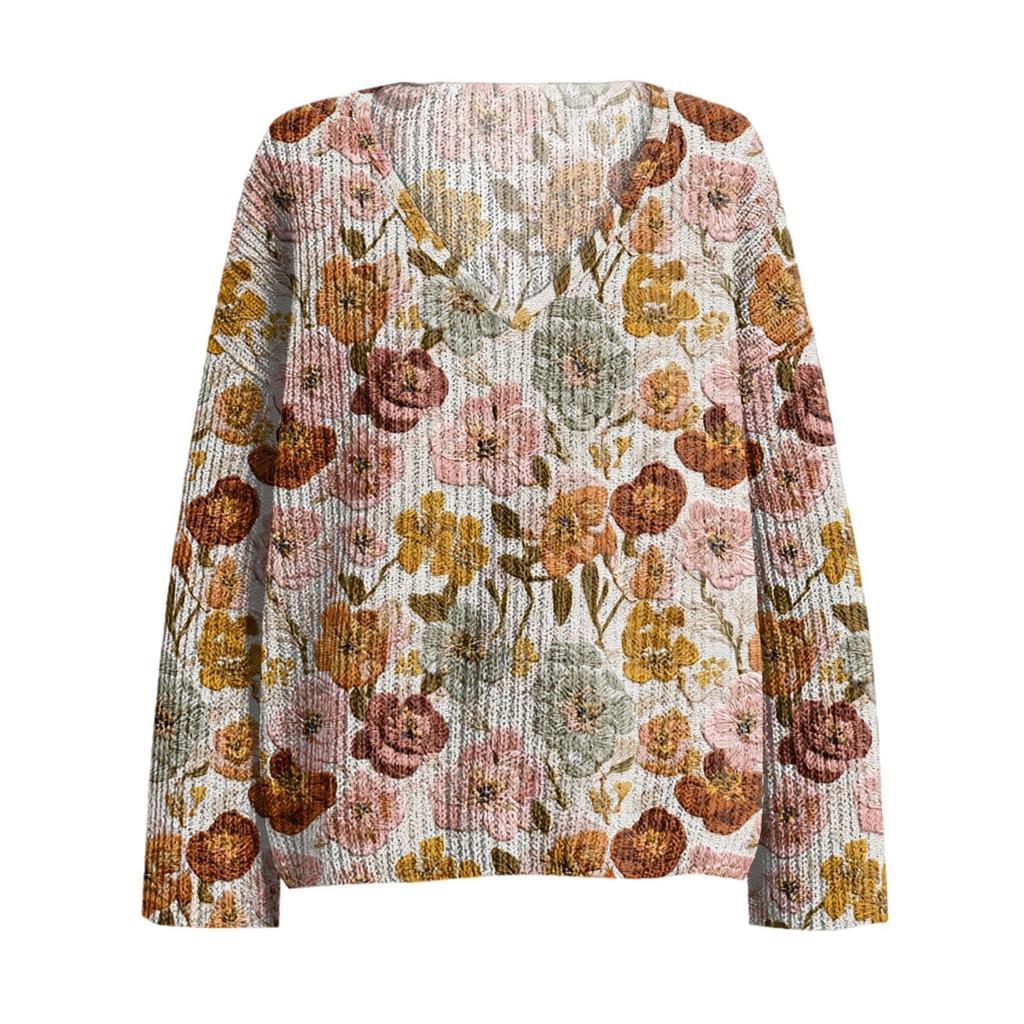 Women's Fashion V-Neck Lightweight Sweater Casual Long Sleeve Knit Pullover