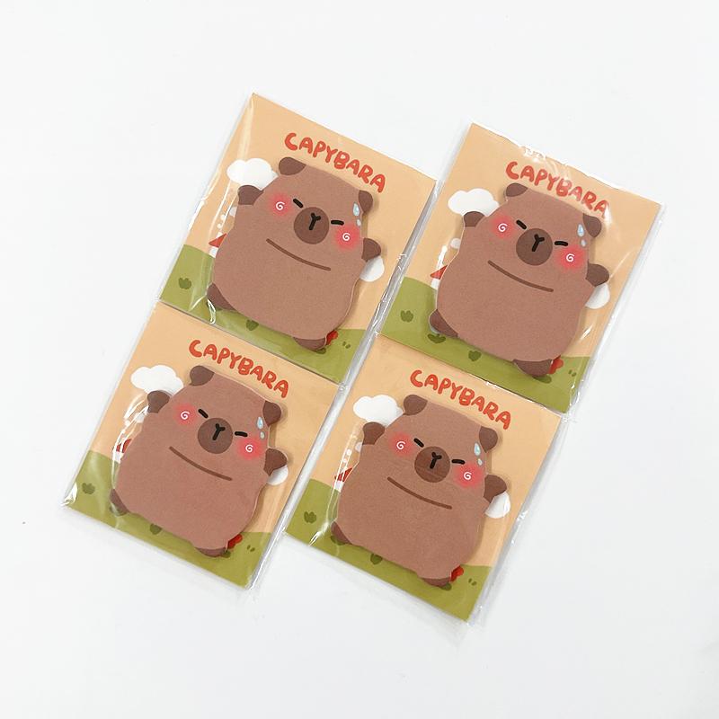 4Packs Adorable Capybara Sticky Notes Set - 3D Animal Shape Self-adhesive Memo Pads for Students/Office