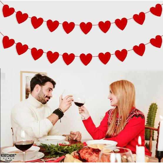 Red Heart Garland Pack of 20 - No DIY Heart Banner Garland for Valentines & Galentines Day Hanging Decor