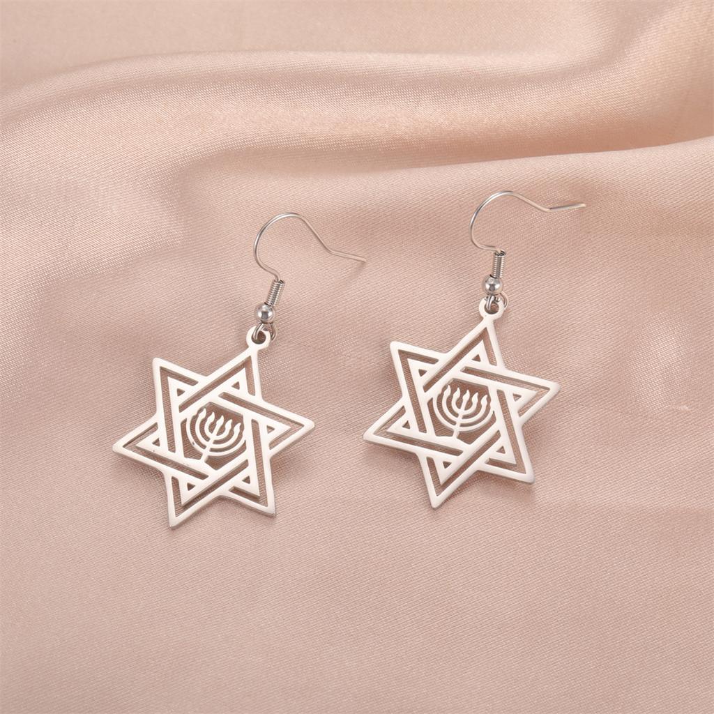  Star of Solomon Hexagram Drop Earrings for Women Stainless Steel Jewish Menorah Symbol Earrings Hanukkah Jewelry Gift