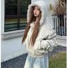 Winter Retro Fur Collar Women Padded Hooded Cotton-Padded Jacket Plush Casual Street Gothic Harajuku Oversize Coat
