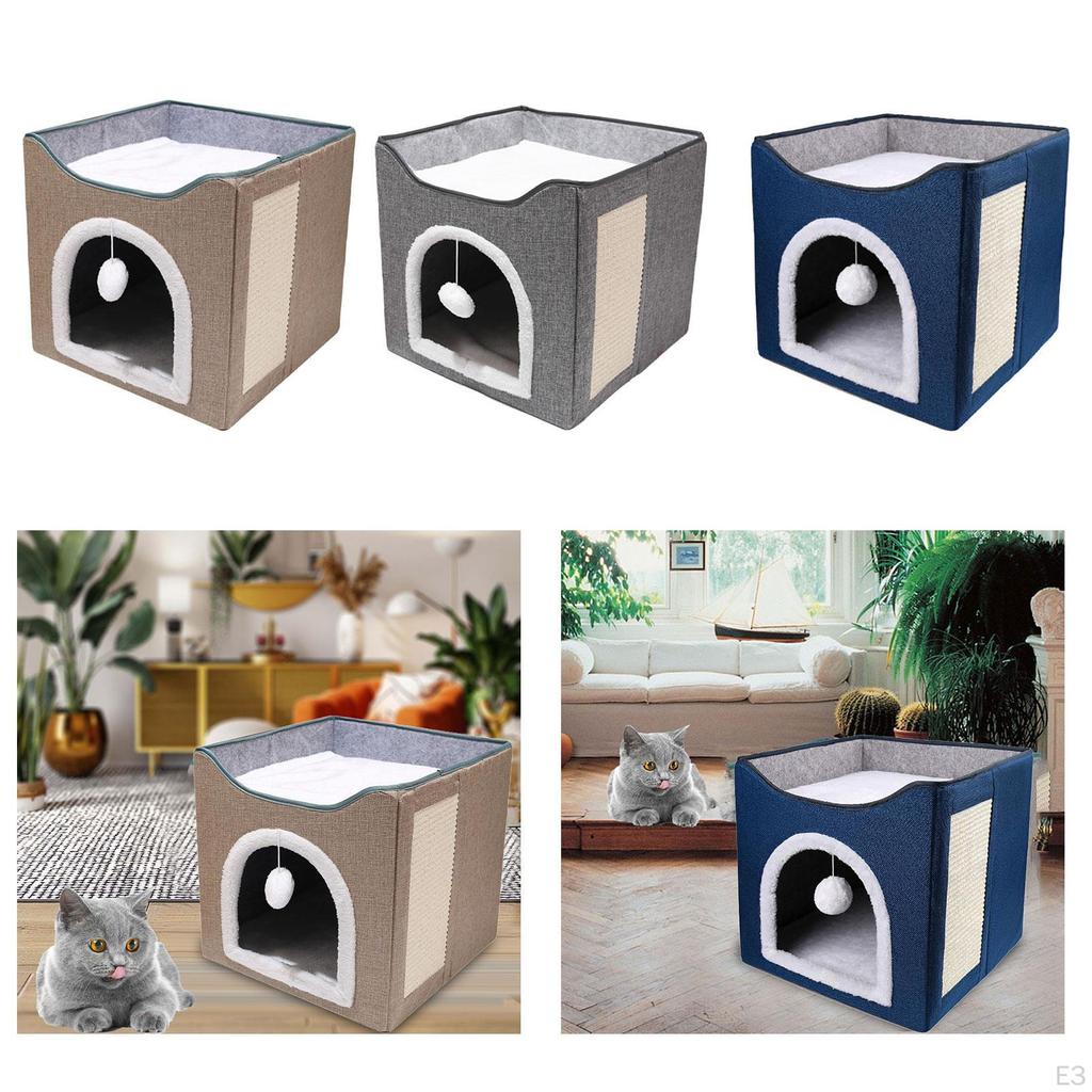 Cat Bed Cube Condo Dog Removable Cushion with Pet House for Multi Small