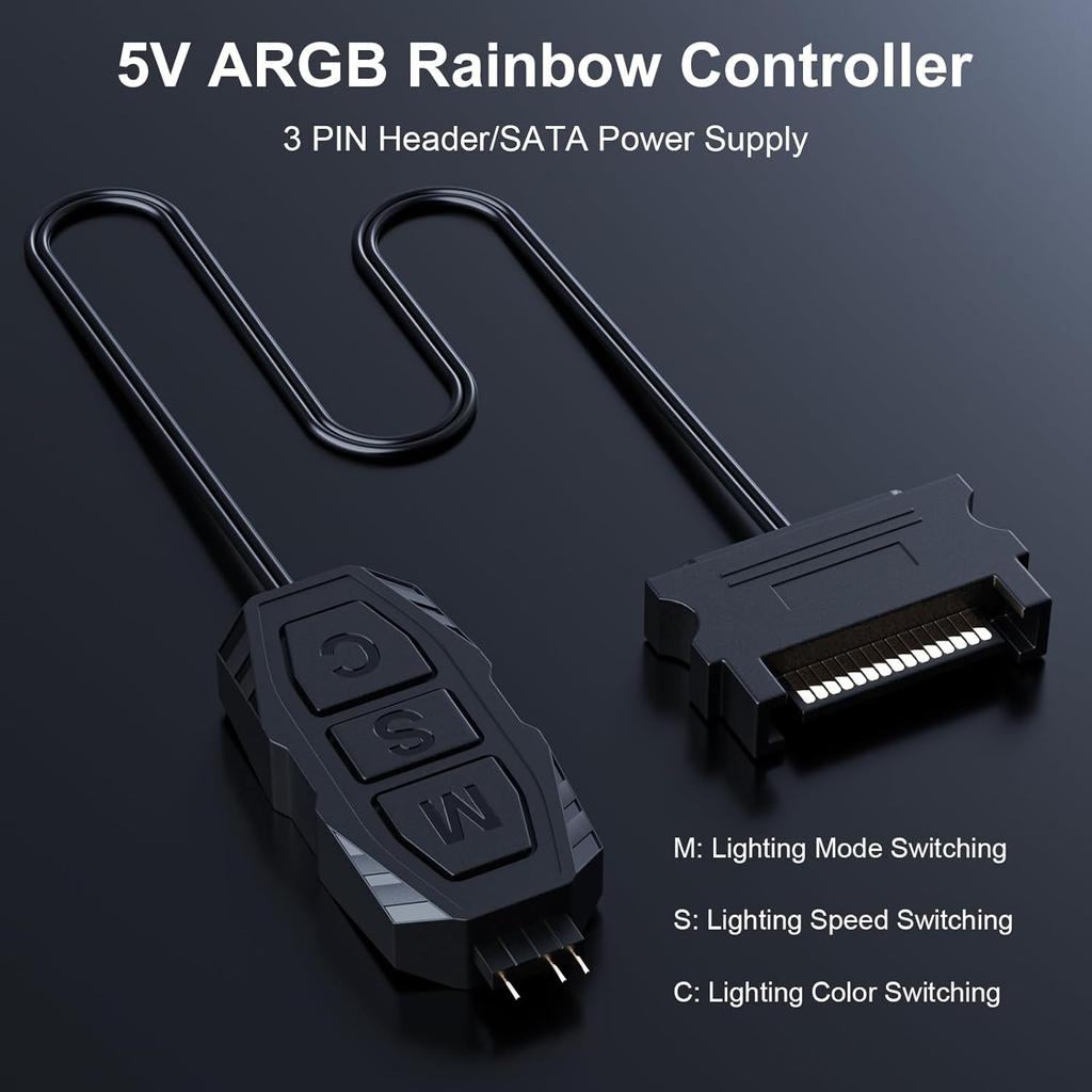 DS Mini ARGB PC Fans Controller Kit with One-to-One Matching Function for Computer Case RGB Fans, PC ARGB Heat Sink (3 Pin, 14 Key, SATA Power, 5th