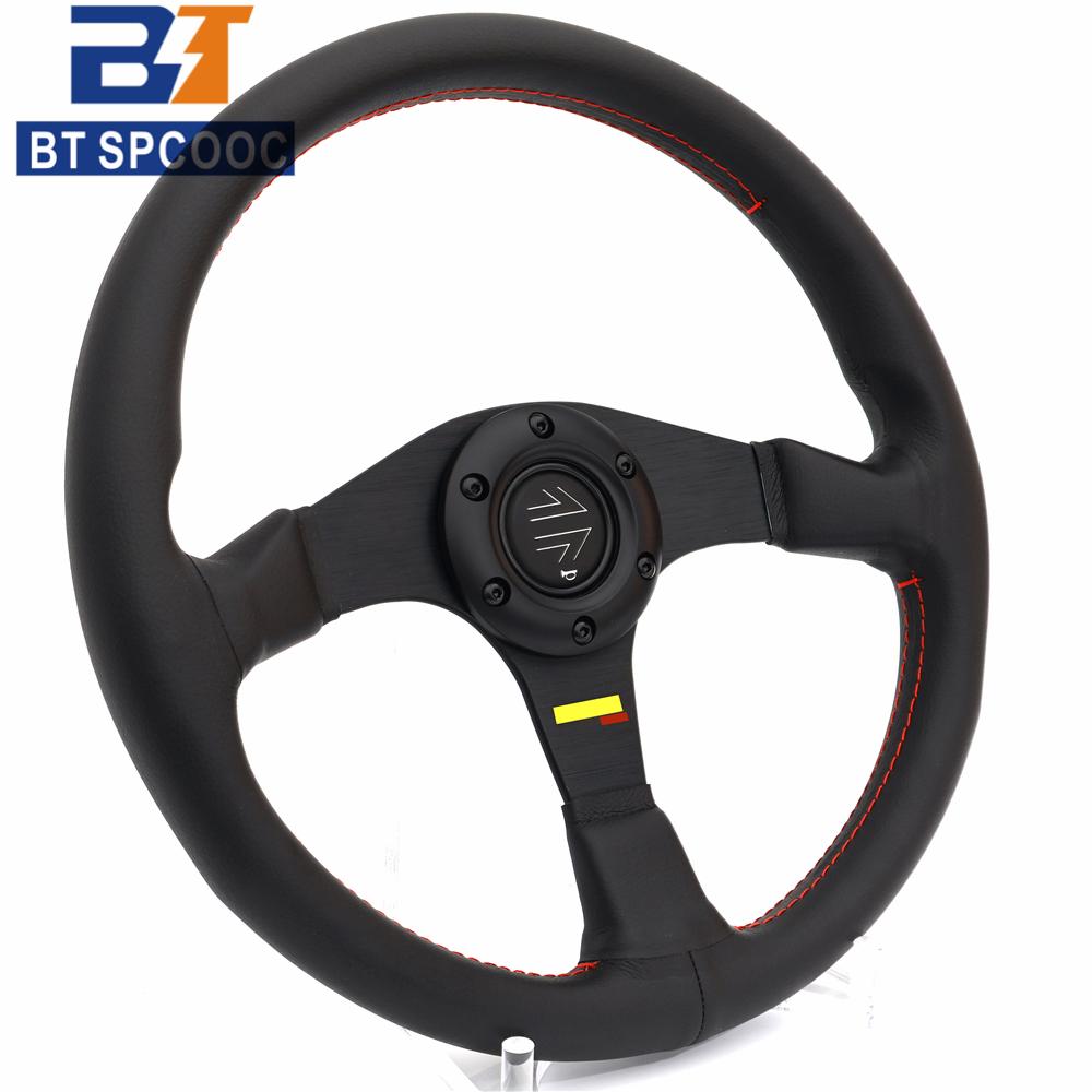 Tuner 14inch 350mm Car Sports Steering Wheel Real Leather Italy Style JDM Red Line M250402