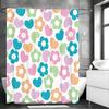 Colorful Love Heart Flower Plaid Shower Curtain, Bathroom Decorative Shower Curtain, Waterproof Shower Curtain with Hooks