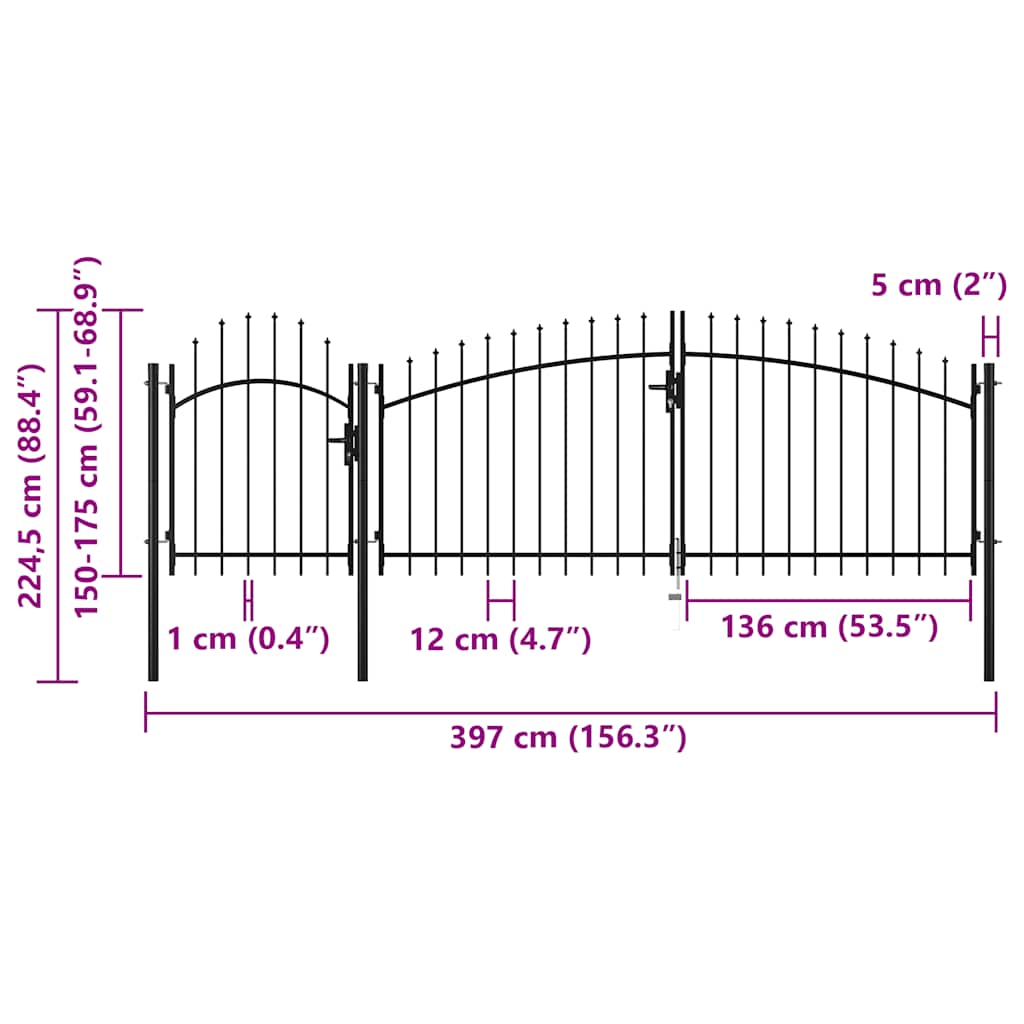 Gartentor Woerden Stahl 1,75 x 4 m Schwarz