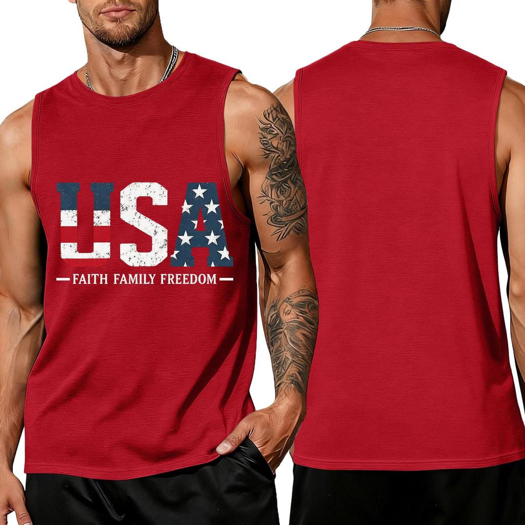 T-shirt sans manches imprimé drapeau du Jour de l'Indépendance, Débardeur décontracté ample pour hommes, pour l'été au quotidien
