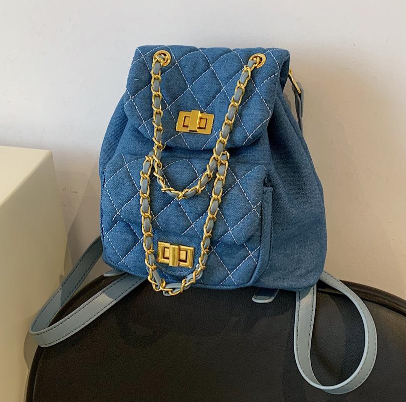 Schoolbag premium texture versatile diamond chain double shoulder small backpack fashion texture ins1011 spring and summer new women's bag