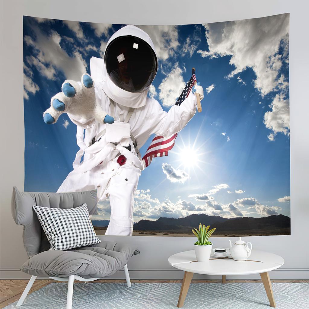 Funny Astronaut Tapestry Outer Space Tapestry Hold Up The Moon Tapestry Home Living Room Bedroom Dorm Wall Hanging Decor Blanket