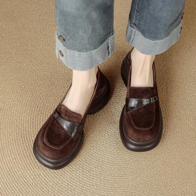 High-heel Retro Round-toe Shoes, Women's Thick-soled Slip-on Loafers, Lazy Casual Shoes