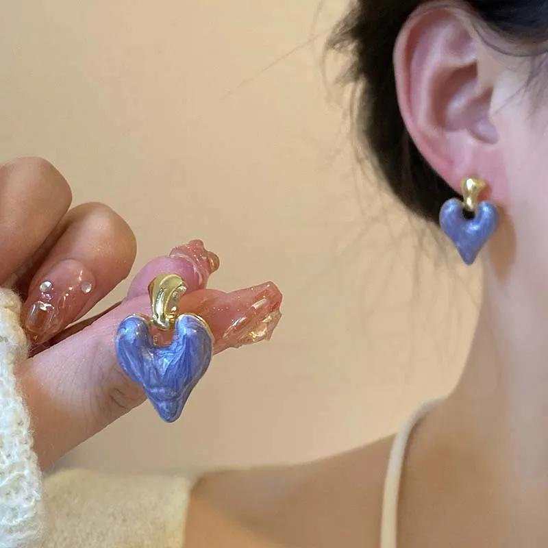 LATS Design Colorful Love Heart Dangle Earrings for Women Vintage Elegant Irregular Jewelry Accessories