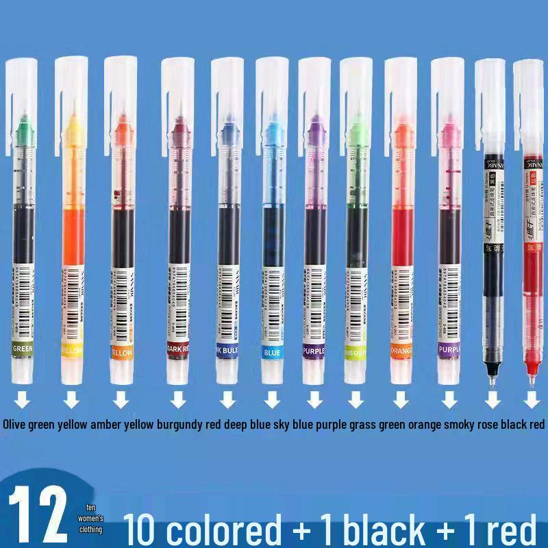 Vibrant Quick-Dry Gel Ink Rollerball Pen 0.5mm Needle Tip, Large Capacity