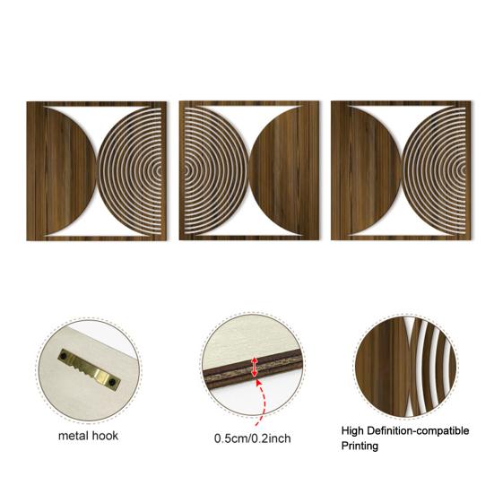 3 Pcs Minimalist Abstract Wall Art Modern Boho Half-circle Line Hollow Out Wall Decor Rustic Geometric Hanging Sign for Living Room Bedroom Office