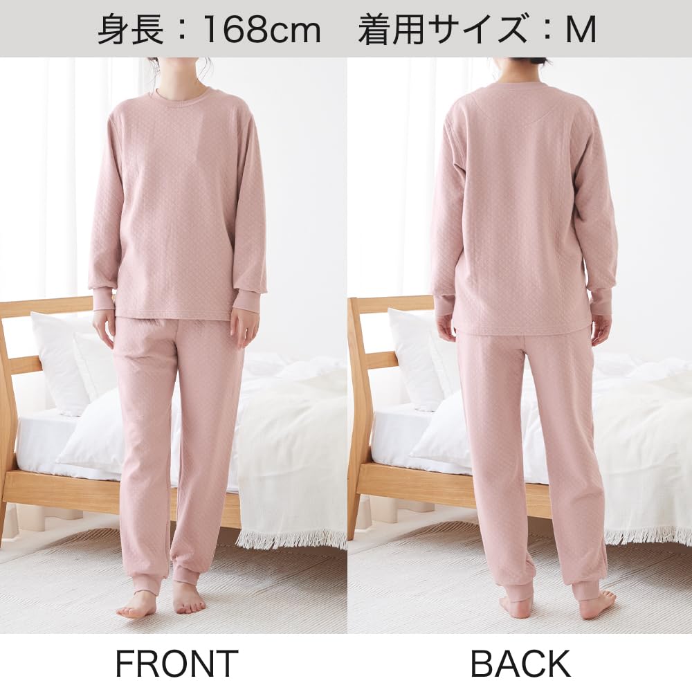Gunze Fire Acedron Pajama Long Sleeves and Pants with Back Dark Pink Women's Top, Warmth, (TG4625)