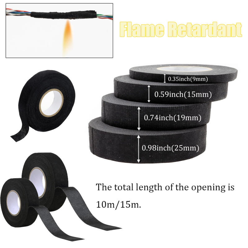 1/3/5 Rolls Heat-Resistant Flame Retardant Wiring Loom Tape 10/15 Meters, for Car Harness Protection, Wide 9/15/19/25mm