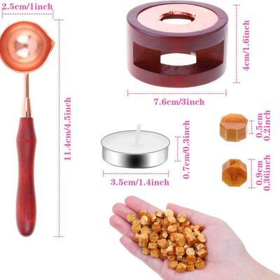 Wachssiegel-Set enthält 200 goldene Wachssiegelperlen, 1 Wachssiegelwärmer, 1 Wachslöffel und 10 weiße Teelichter für Wachssiegel