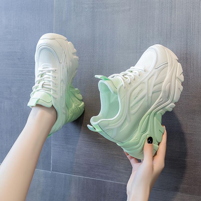 Modische Damen Mix Color Chunky Sneaker 2025 Frühling Atmungsaktives Mesh Plateau Sportschuhe Frau Schnürschuhe Dicke Sohle Freizeitschuhe Mujer