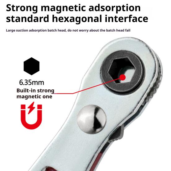 Multifunksjonell toveis skrallefastnøkkel med sklisikkert håndtak Dobbelt hodedesign Forover Revers Kryssalbue Fastnøkkel med flatt hode