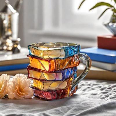 Yousheng Painted Book Mug Glass Drink Coffee Cup 11oz Reading-inspired Mug Novelty Book Drinkware Literary Lover Gifts