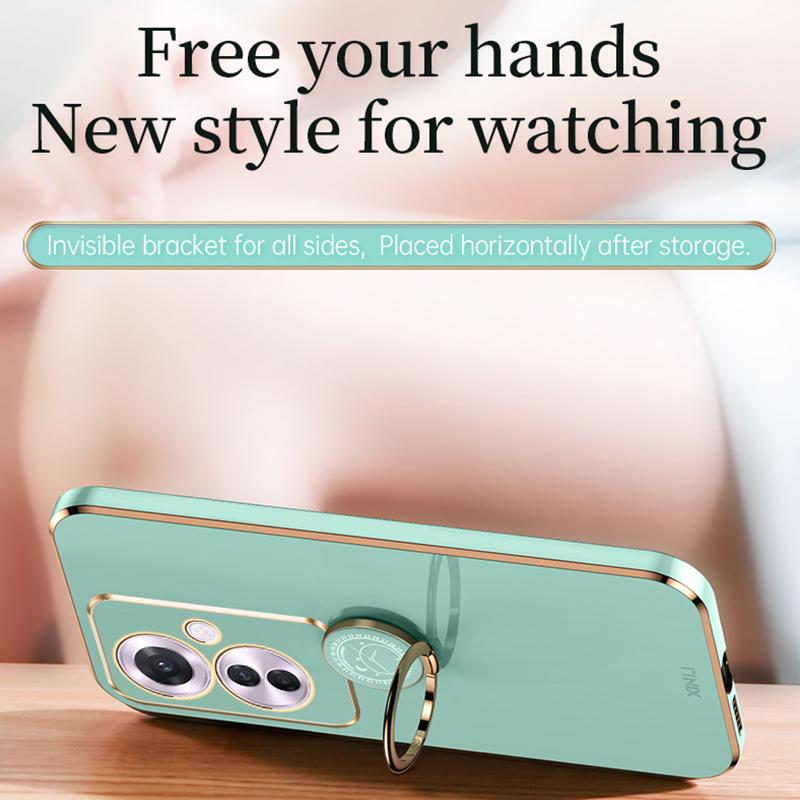 

XINLI For Oppo Reno11 F 5G Case Electroplating TPU Phone Cover with Kickstand Cyan