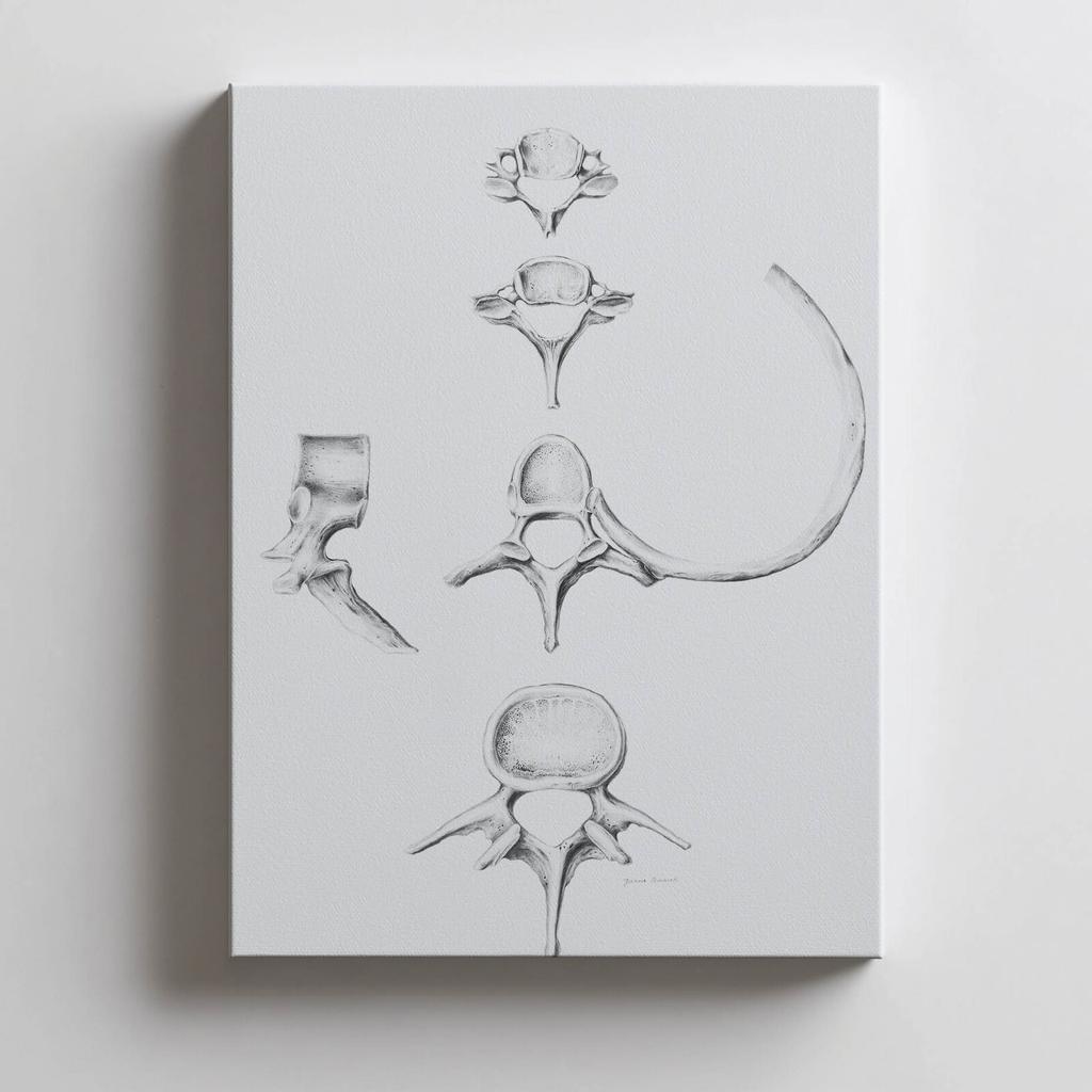 Kręgosłup W Szczegółach: Anatomia C6, C7, Th5 I L4 - Plakat Anatomiczny Kręgosłup W Szczegółach: Anatomia C6, C7, Th5 I L4 - Plakat Anatomiczny, 50X70