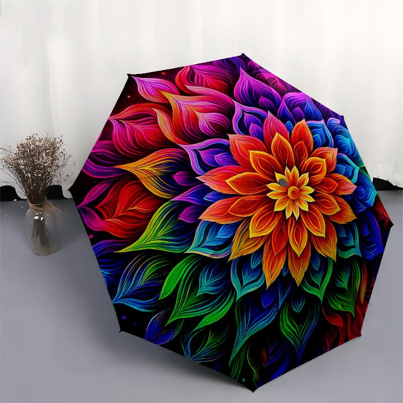 Vibrant Mandala Wall Art: Colorful Floral Decor for HomeUmbrella, Portable 3-Fold Umbrella for Men & Women,Christmas Gift ES350