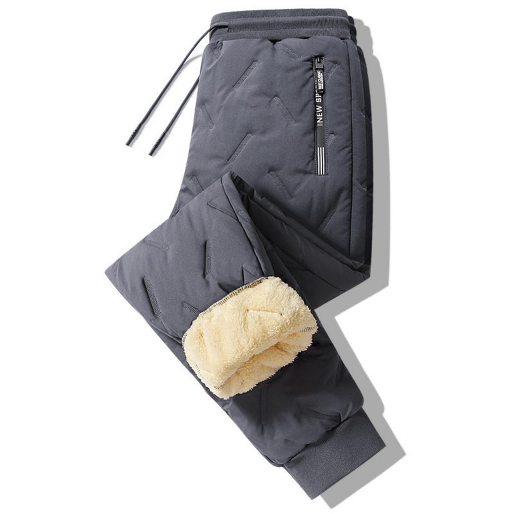 Men's Color Embossed Fleece Cotton Pants Men's Drawstring Graphene Thickened Warm Pants NEW SPORT Pocket Label