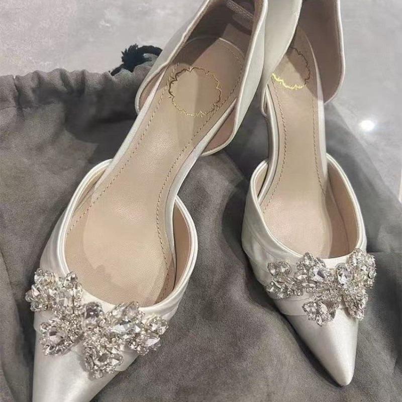 Fashion Fashion Shoes Female 2025 New Slip On Women's High Heels Pumps Women Crystal Pointed Toe Shallow Thin Heel Women's Sandals
