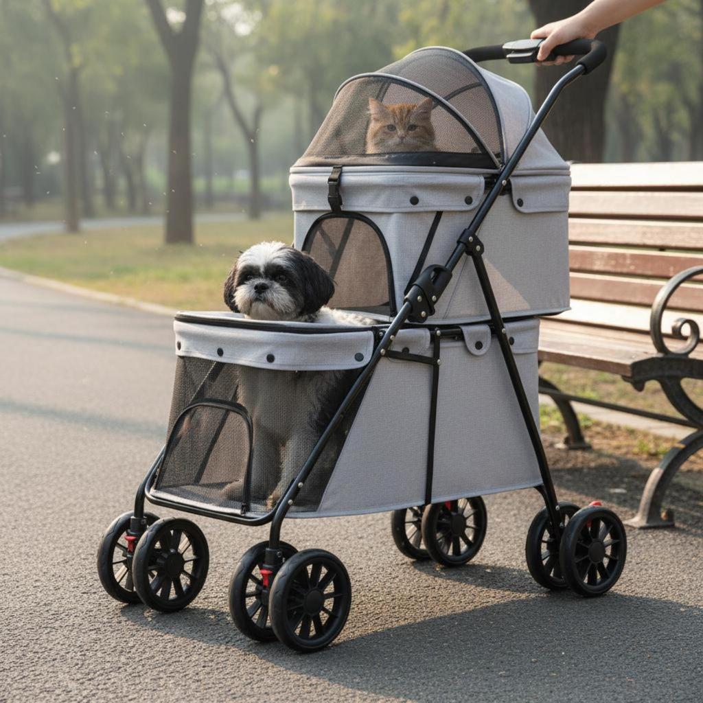 Double Layer Dog Cat Pet Carrier Easy to Fold Deck Large