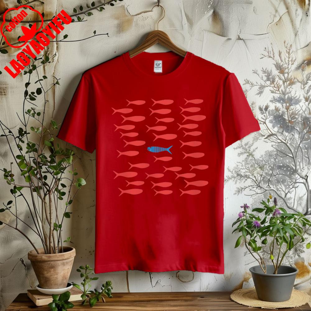 Ryba Sardinky Tričko Roztomilé Rybí Tričko Retro Grafická Trička Rybářská Estetika Rybářský Core Červená Modrá Rybičky Pohodlné