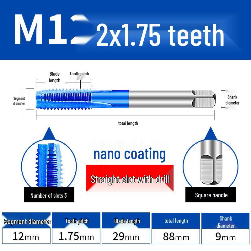 Cobalt Blue Nano-Coated Stainless Steel Spiral Tap Drill Bit Set M2-M8