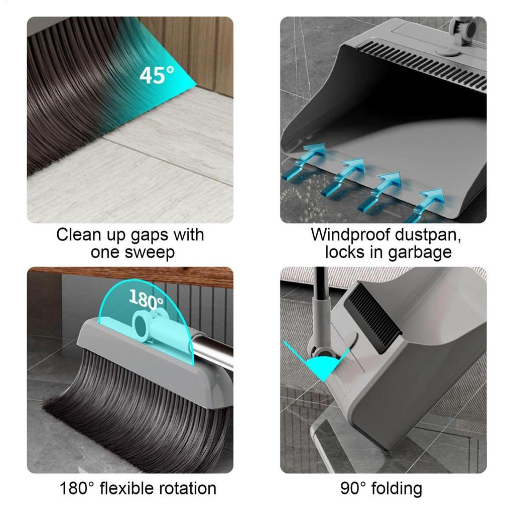 Dustpan And Broom Set 3 Piece Rust Proof Sweeping Duster Broom Dustpan Set For House Kitchen Apartment Indoor Outdoor Floor Dorm