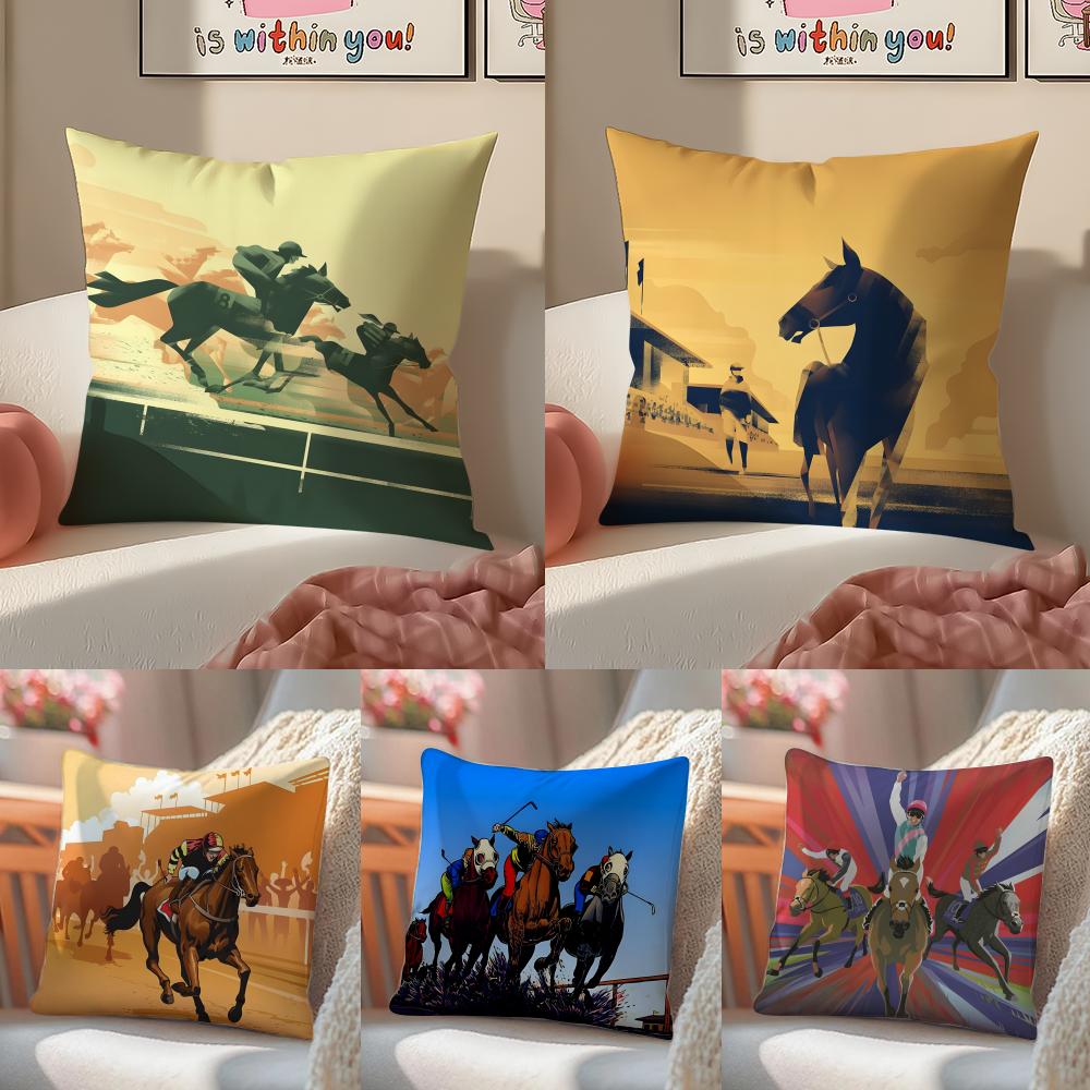 Competition Promotion Horse Racing Pillow Case Pattern Printed Pillowcase For Living Room Sofa Cushion Cover & Bedroom Decor
