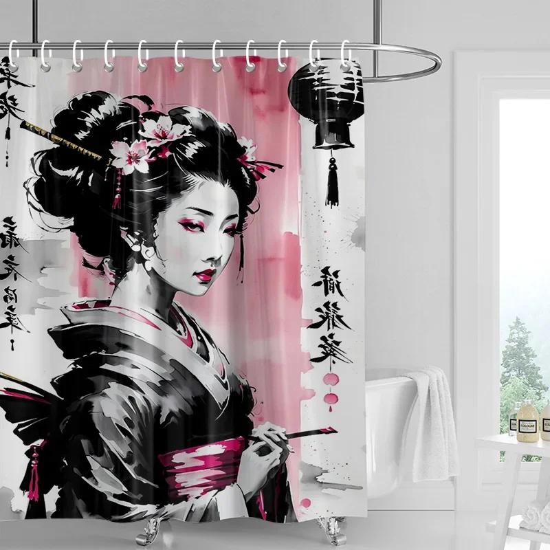 Závěs do sprchy v japonském stylu Gogi s retro potiskem postaviček, odolný proti vyblednutí, dělicí závěs do koupelny pro hotelovou a domácí dekoraci