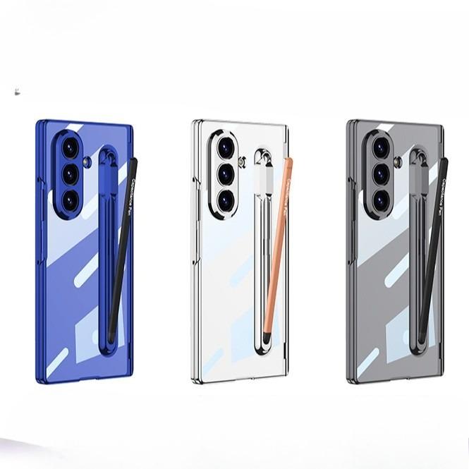 New Model Is Suitable for Samsung Z Fold7 Folding Mobile Phone Case Transparent Electroplated Hard Shell Integrated Pen Slot Protection Case