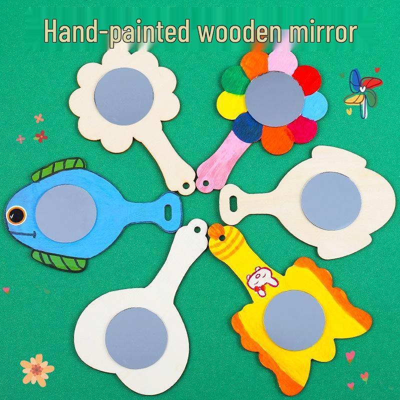 

White Embryo Children s DIY Single-Sided Wooden Mirror with Snowflake Mud Graffiti