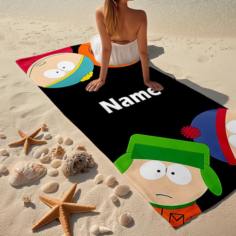Custom Name Ultra-Soft Beach Towel with South Park Theme,Ideal for Pool - Camping, Diving - Perfect Travel Essential, Vibrant Beach Towel.