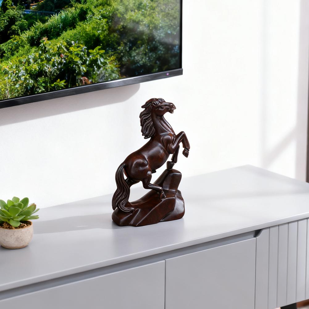 Rosewood Carved Horse Statue - Wealth Lucky Zodiac Horse Decor for Home/Office Desk, Chinese Feng Shui Craft Gift for Birthday