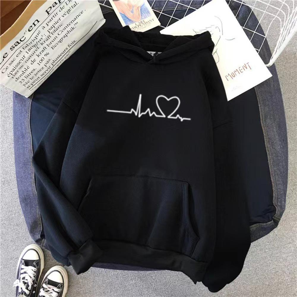 Versatile Plus Size Unisex Casual Hoodie, Minimalist Heart Print Hoodie, Oversized Silhouette Hoodie for Streetwear & Everyday Looks