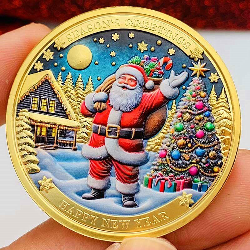 Santa Claus coins, New Year gifts, New Year's greetings, Christmas snowman, bells, commemorative medals, creative decorations, keychain